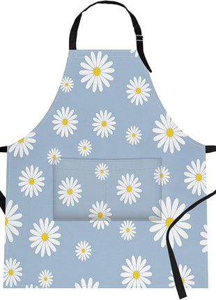 Britimes Apron Home Kitchen Cooking Baking Gardening for Women Men With Pockets Daisies Blue Daisy Flower Sky 32x28 inch
