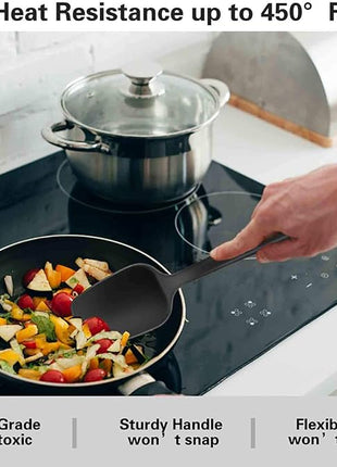 TeamFar Silicone Spatula, 7 PCS Rubber Spatulas Heat Resistant Kitchen Utensils Set for Baking Cooking Mixing, Fit Nonstick Cookware, Healthy & Non Toxic, Sturdy & One Piece, Dishwasher Safe - Black