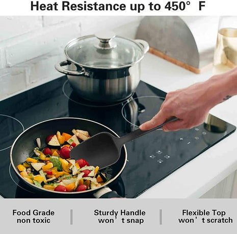 TeamFar Silicone Spatula, 7 PCS Rubber Spatulas Heat Resistant Kitchen Utensils Set for Baking Cooking Mixing, Fit Nonstick Cookware, Healthy & Non Toxic, Sturdy & One Piece, Dishwasher Safe - Black