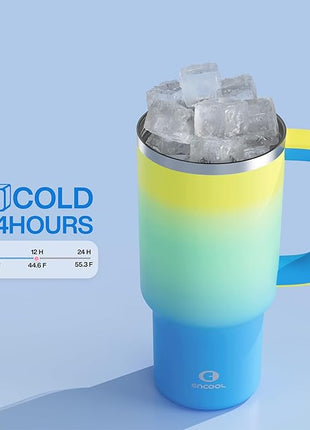 32 oz Tumbler with Handle and Straw: Stainless Steel Insulated Tumbler Keeps Cold for 24 Hours, Leakproof Travel Cup Fits in Cup Holder and BPA-Free, Soft Lagoon