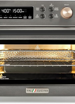 VAL CUCINA Infrared Heating Air Fryer Toaster Oven, Extra Large Countertop Convection Oven 10-in-1 Combo, 6-Slice Toast, Enamel Baking Pan Easy Clean with Recipe Book, Black Matte Stainless Steel