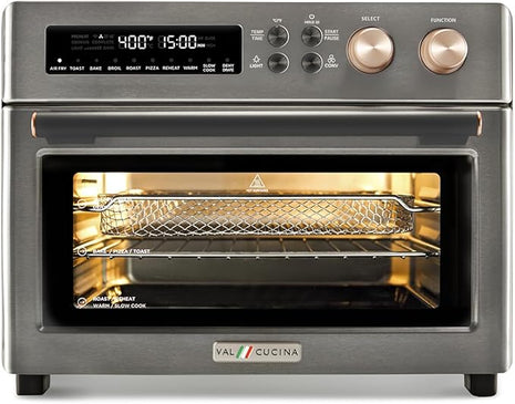 VAL CUCINA Infrared Heating Air Fryer Toaster Oven, Extra Large Countertop Convection Oven 10-in-1 Combo, 6-Slice Toast, Enamel Baking Pan Easy Clean with Recipe Book, Black Matte Stainless Steel