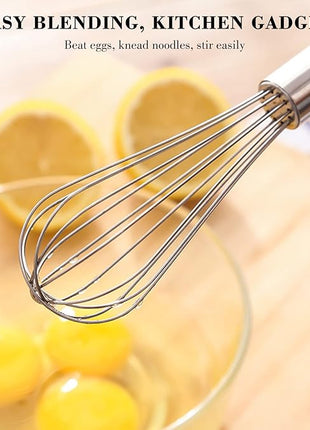 NileHome Whisk, Stainless Steel Wisk Set 8" 10" Kitchen Whisk Wisking Tool Kitchen Wisk Wire Whisks for Cooking, Whisking, Blending, Beating, Stirring-…