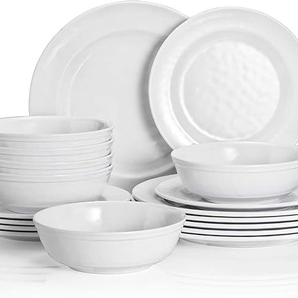 TP 18-Piece Dinnerware Set, Melamine Dishes Set with Bowls and Plates, Service for 6, Non-breakable Lightweight Dining Tableware, White