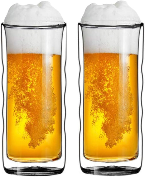 Sun's Tea(tm 20oz Wave Strong Double Wall Thermo Glasses for Beer/Tea/Coffee, Set of 2