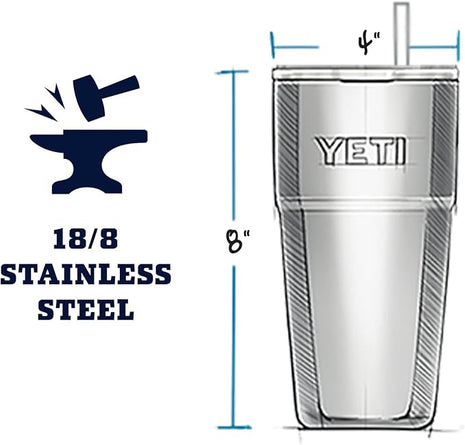 YETI Rambler 26 oz Straw Cup, Vacuum Insulated, Stainless Steel with Straw Lid