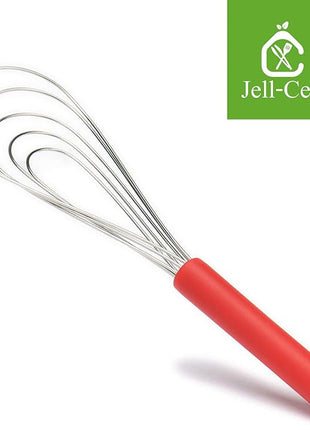 Flat Whisk Silicone Handle Non Slip 10" - 5 Wires Whisk with 10 Heads for Kitchen Cooking Color Red by Jell-Cell