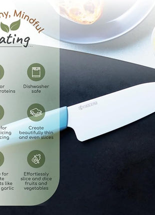 KYOCERA Revolution 2-Piece Ceramic Knife Set: Chef Knife For Your Cooking Needs, 5.5" Santoku and 4.5" Utility Knife, White Blades with Blue Handles, White/Blue