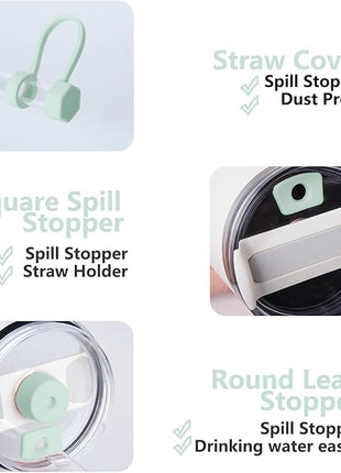 Silicone Spill Stopper Set Compatible with Stanley Cup 2.0 30oz & 40oz with Straw Cover (Set of 2, Mist)