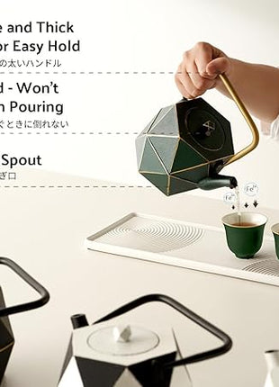 Toptier Cast Iron Teapot, Stovetop Safe Japanese Cast Iron Tea Kettle, Diamond Design Tea Pot with Removable Infuser for Loose Tea, 40 Ounce (1200 ml), Dark Green