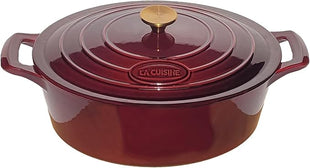 La Cuisine Enameled Cast Iron Oval Dutch Oven Casserole Dish Pot with Lid 6.75 QT Internal Matte Black Enamel Coating for bread baking, Gold-Plated Stainless Steel Lid Handle, Oven Safe up to 500° F. Cranberry