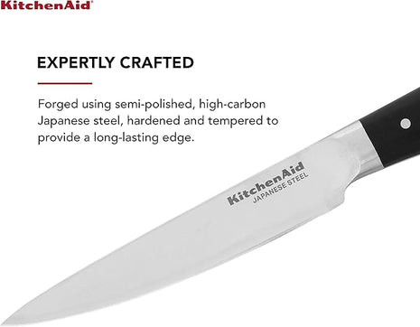 KitchenAid Gourmet Forged Triple Rivet Fine-Edge Utility Knife with Custom-Fit Blade Cover, 4.5-inch, Sharp Kitchen Knife, High-Carbon Japanese Stainless Steel Blade, Black