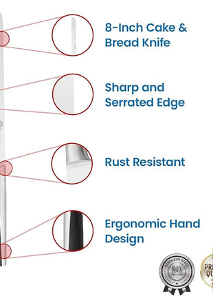 Cake Knife and Pie Server Set with Luxury Gift Box, Kitchen Essentials Cake Cutter Slicer-Serrated on Both Sides, For Right or Left Handed, Perfect Pie Gadgets, Kitchen Set and Server for Cakes & Pie