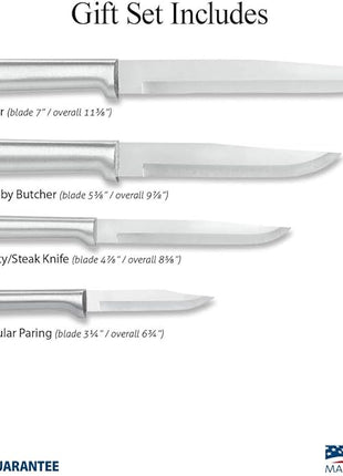 Rada Cutlery 4-Piece Wedding Register Knife Gift Set (S04), Stainless Steel Hollow Ground Blades, Made in USA, Silver Handles