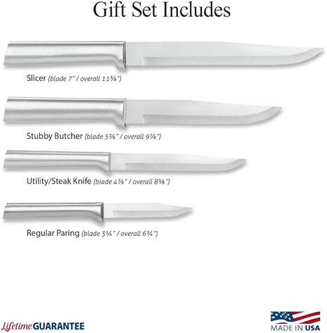 Rada Cutlery 4-Piece Wedding Register Knife Gift Set (S04), Stainless Steel Hollow Ground Blades, Made in USA, Silver Handles