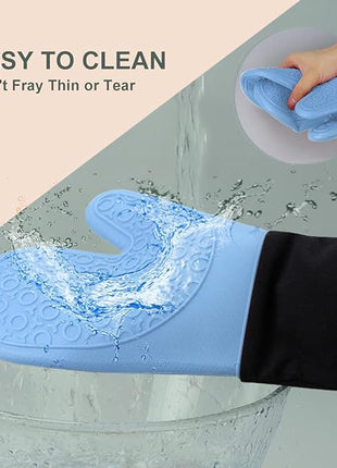 sungwoo Extra Long Silicone Oven Mitts, Heat Resistant Oven Gloves with Quilted Liner Non-Slip Textured Grip Perfect for BBQ, Baking, Cooking and Grilling - 1 Pair 14.6 Inch Sky Blue & Black