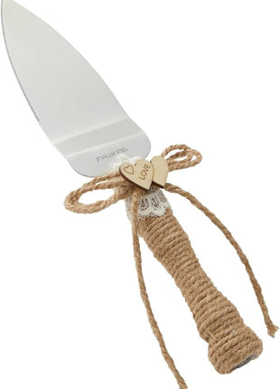 Juvale Wedding Decor Rustic Cake Knife & Server Set with Champagne Flutes - Brown Wood Handles, 13.2in Knife & 11in Server, 7.1oz Flutes - Rustic Wedding Decorations