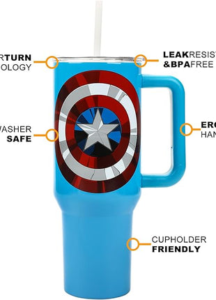 Bioworld Marvel Captain America Costume & Shield Blue 40 Oz Stainless Steel Tumbler