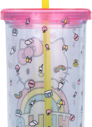 Silver Buffalo Sanrio Hello Kitty Plastic Tall Cold Cup with Lid and Straw, 20 Ounces