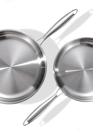 DELARLO Tri-Ply Stainless Steel 10inch and 12inch Frying Pan, Oven safe induction skillet,pots and pans set,Suitable for All Stove (Detachable Handle)
