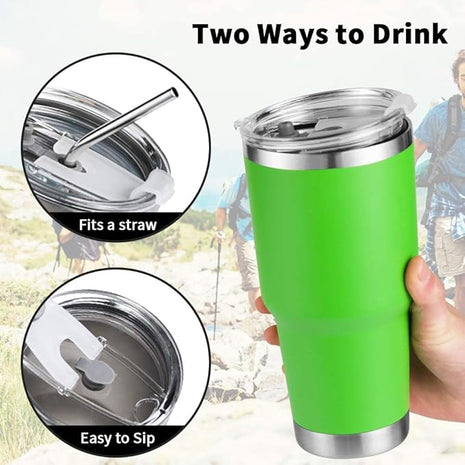 D·S 30 oz Green Tumbler Stainless Steel Double Wall Vacuum Insulated Mug with Straw and Lid, Cleaning Brush for Cold and Hot Beverages
