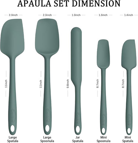 Coukre Silicone Spatula Set of 5,High Temperature Resistant, Food Grade Silicone, Dishwasher Safe, for Baking, Cooking (Pure Dark Green)