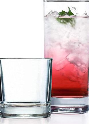 Everyday Drinking Glasses Set of 8 Drinkware Hurricane Glasses, Kitchen Glasses for Cocktail, Iced Coffee, Beer, Ice Tea, Wine, Whiskey, Water, 4 Tall Glass Cups & 4 Short Dof Drinking