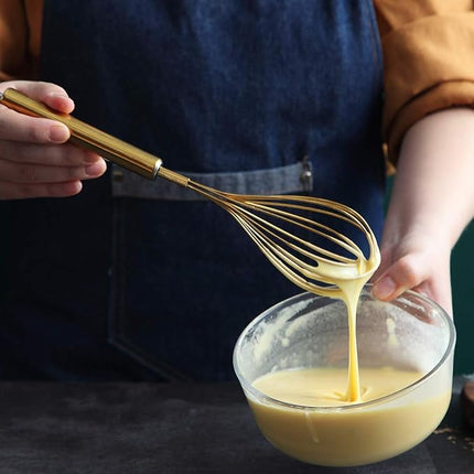 Berglander Gold Whisk Pack of 3 Stainless Steel 8",10",12", Titianium Plating Whisks for Cooking, Beater,Wire Whisk Set Kitchen Wisk (Gold)