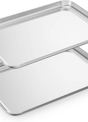 Baking Sheets Set of 2, HKJ Chef Cookie Sheets 2 Pieces Stainless Steel Baking Pans & Toaster Oven Tray Pans, Rectangle Size 23.54L x 15.67W x 1.18H inch & Non Toxic & Healthy & Easy Clean
