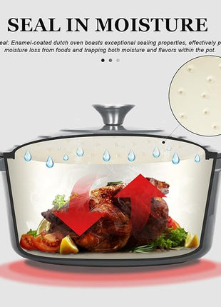 Overmont Enameled Cast Iron Dutch Oven - 4.5QT Pot with Lid Cookbook & Cotton Potholders - Heavy-Duty Cookware for Braising, Stews, Roasting, Bread Baking grey