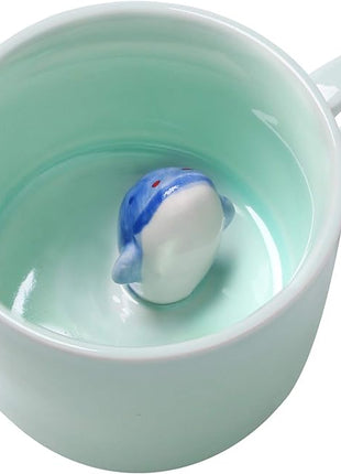 Surprise 3D Coffee Mug Animal Inside 8 oz with Dolphin,Cute Cartoon Handmade Ceramics Cup,Christmas Birthday Surprise for Friends Family or Kids (Dolphin)