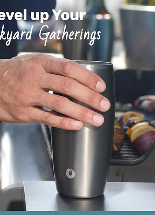 SNOWFOX Premium Vacuum Insulated Stainless Steel Beer Glass, Home Bar Accessories, Elegant Bartending, Lightweight Pint Glasses, Sleek Drinkware, Frosty Beverages Stay Cold, 18oz, Set of 2,Dark Walnut