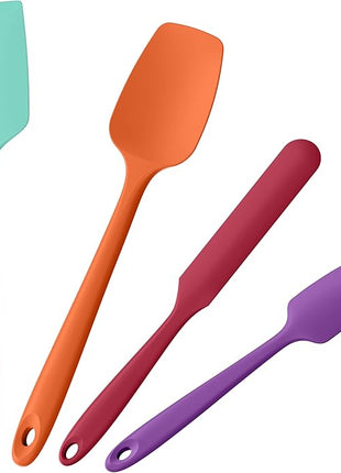 4-Piece Silicone Spatula Scrapers: Doosu 600°F Heat Resistant Food Grade Kitchen BPA Free Rubber Baking Cooking Tool Nonstick Utensil Set for Mixing, Scraping, Folding, Stirring, Serving (Multi-4)