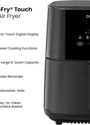 Chefman TurboFry Touch Air Fryer, 8-Quart Family Size, One-Touch Digital Controls for Healthy Cooking, Presets for French Fries, Chicken, Meat, Fish, Nonstick Dishwasher-Safe Parts, Black