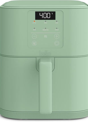 bella 6 Qt Slim Air Fryer, Fits-anywhere™ Kitchenware, EverGood™ Ceramic Nonstick Coating, Adjustable Temperature, 6 Preset Cooking Options, 60 Min Auto Shutoff w Audible Tone, 5lb Capacity, Seaglass