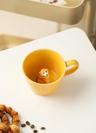 DIHOclub Dog Coffee Cup Hidden Ceramic Animal Inside Mug,Cute Cartoon Handmade Figurine Mugs,Holiday and Birthday Gift for Coffee Milk Tea Lovers,12 Oz(yellow)