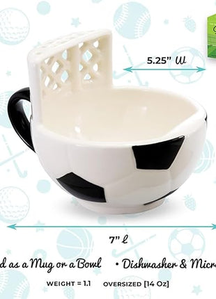 MAX'IS Creations The Soccer Mug with a Goal, Kids Christmas Gift Toy Cup for Kids Boys 8-12 12-14 Girls Coach Gifts Men, Mom Gifts, Funny Coffee Mug Soccer Ball Cereal Bowl, 14oz