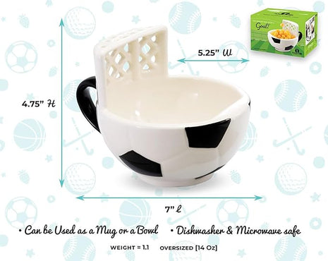 MAX'IS Creations The Soccer Mug with a Goal, Kids Christmas Gift Toy Cup for Kids Boys 8-12 12-14 Girls Coach Gifts Men, Mom Gifts, Funny Coffee Mug Soccer Ball Cereal Bowl, 14oz