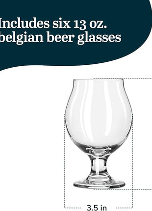 Libbey Entertaining Essentials Belgian Beer Glasses, 13 oz, Craft Beer Glasses Set of 6 for Belgian Ales, Unique Tulip Beer Glasses for Entertaining