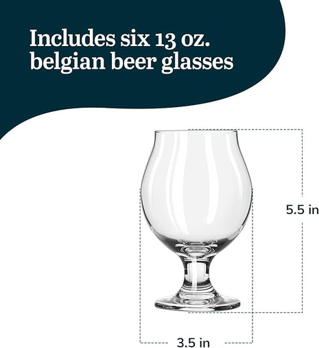 Libbey Entertaining Essentials Belgian Beer Glasses, 13 oz, Craft Beer Glasses Set of 6 for Belgian Ales, Unique Tulip Beer Glasses for Entertaining