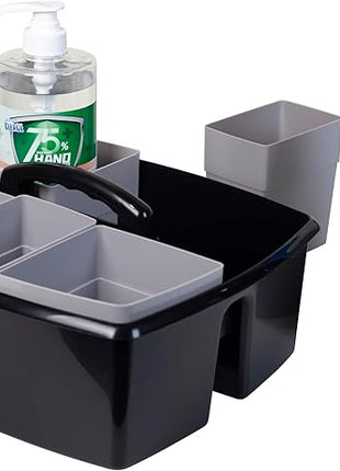 Storex 2-Compartment Large Caddy – Multipurpose Classroom Organizer with Handle, Black, 1-Pack (00973A06C)