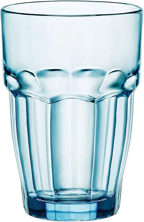 Bormioli Rocco Rock Bar 12.5 oz. Long Drink Stackable Tempered Beverage Glasses for Cold Drinks, Water, and Cocktails, Set of 6, Ice Blue