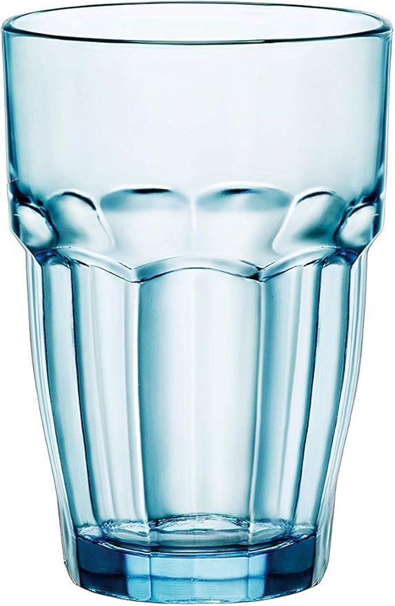 Bormioli Rocco Rock Bar 12.5 oz. Long Drink Stackable Tempered Beverage Glasses for Cold Drinks, Water, and Cocktails, Set of 6, Ice Blue