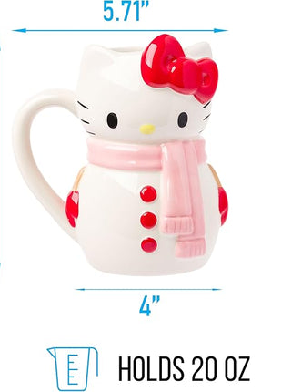 Silver Buffalo Sanrio Hello Kitty Christmas Holiday Snow Man Ceramic 3D Sculpted Mug, 20 Ounces