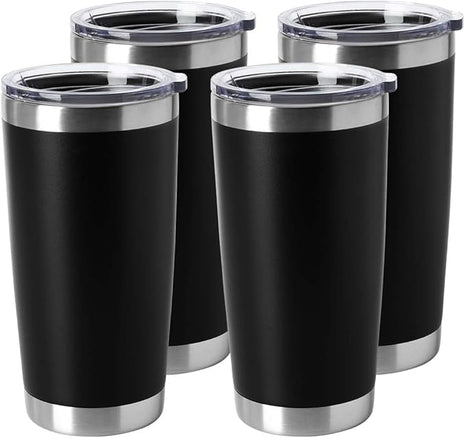 HASLE OUTFITTERS 20oz Stainless Steel Tumblers Bulk, Insulated Travel Cup with Lid, Double Wall Vacuum Coffee Mug for Cold & Hot Drinks 4 Pack, Black