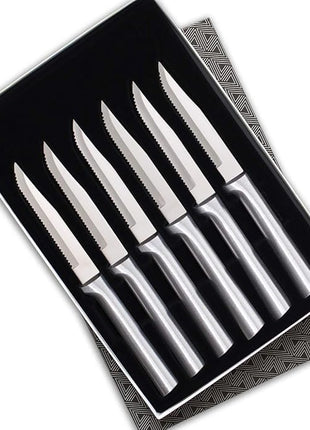 RADA Cutlery 6-Piece Serrated Steak Knife Gift Set (S6S), Stainless Steel Hollow Ground Blades, Made in USA, Silver Handles, Pack of 2