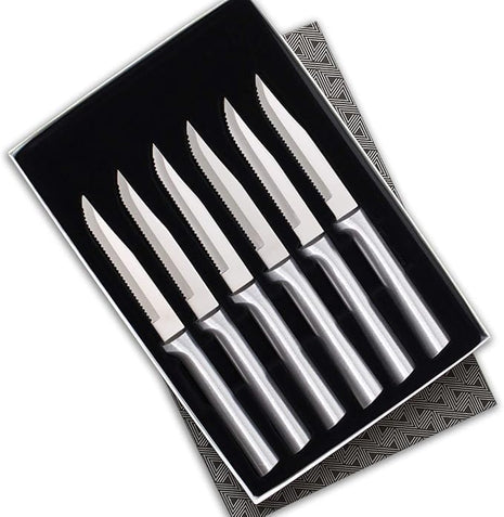 RADA Cutlery 6-Piece Serrated Steak Knife Gift Set (S6S), Stainless Steel Hollow Ground Blades, Made in USA, Silver Handles