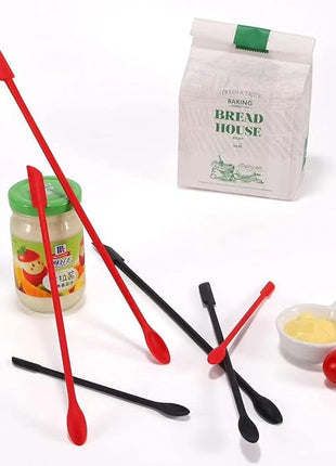 8 Pieces Mini Silicone Spatula Set, Small Rubber Spatula for Makeup, Thin Jar Scraper for Kitchen (8, BLACK+RED)