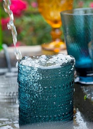 Fortessa Jupiter Beaded Hobnail Glass, 13 Ounce Iced Beverage (Set of 6), Sage Green