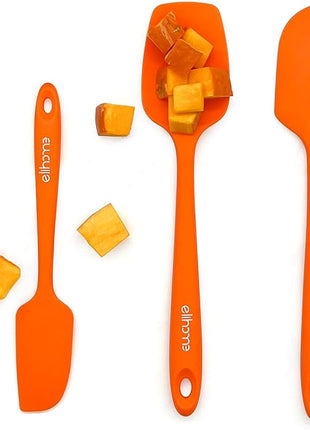 Elihome Chef Series 3 Piece Silicone Spatula Set - 600°F Heat Resistant Non Stick Rubber Kitchen Scraper Spatulas for Cooking, Baking, and Mixing – BPA Free and LFGB Certified Silicone (Orange)